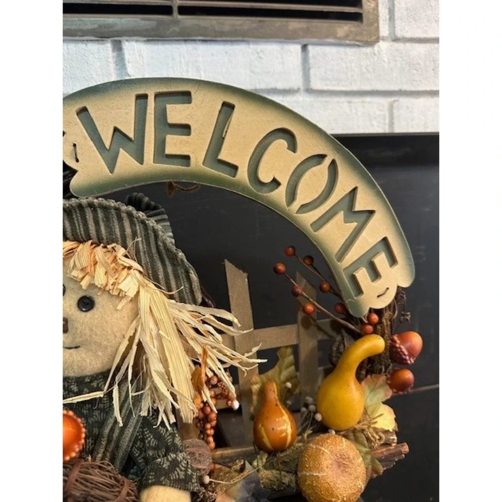 Dan Dee Scarecrow Welcome Wreath Fall Harvest Grapevine Door Decor‎ Rustic 16in